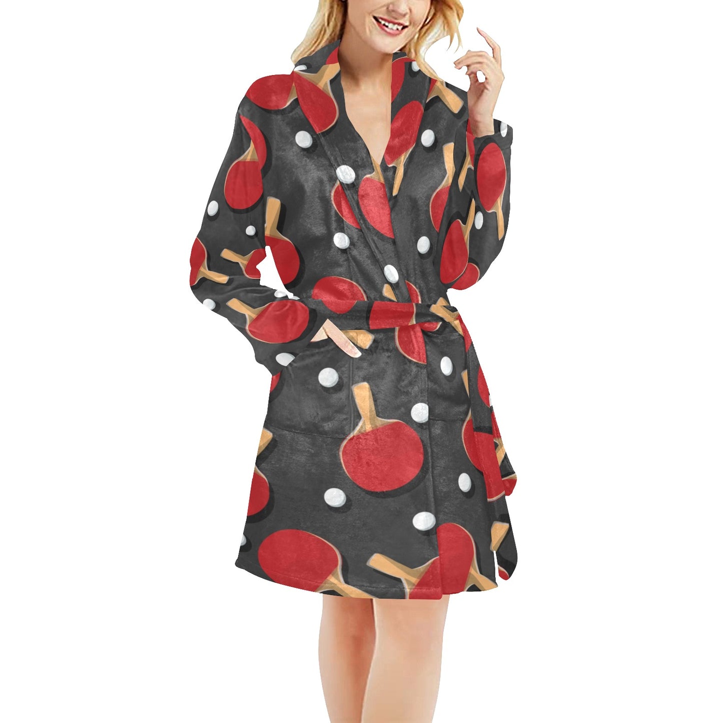 Ping Pong Pattern Print Design A05 Women's Fleece Robe