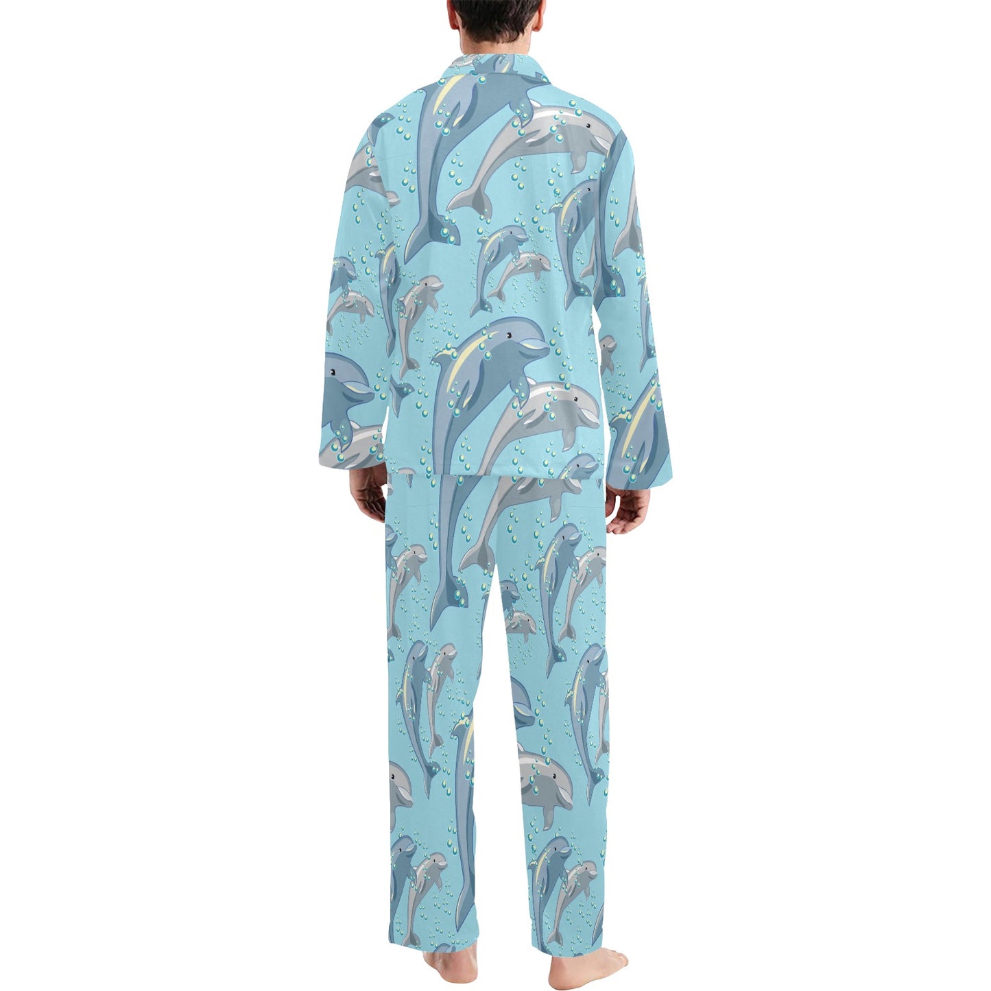 Dolphin Print Pattern Men's Long Pajama Set