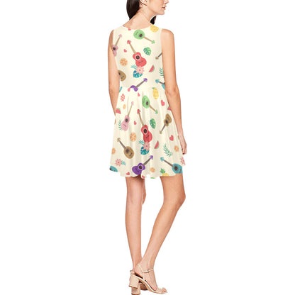 Ukulele Pattern Print Design 01 Sleeveless Dress