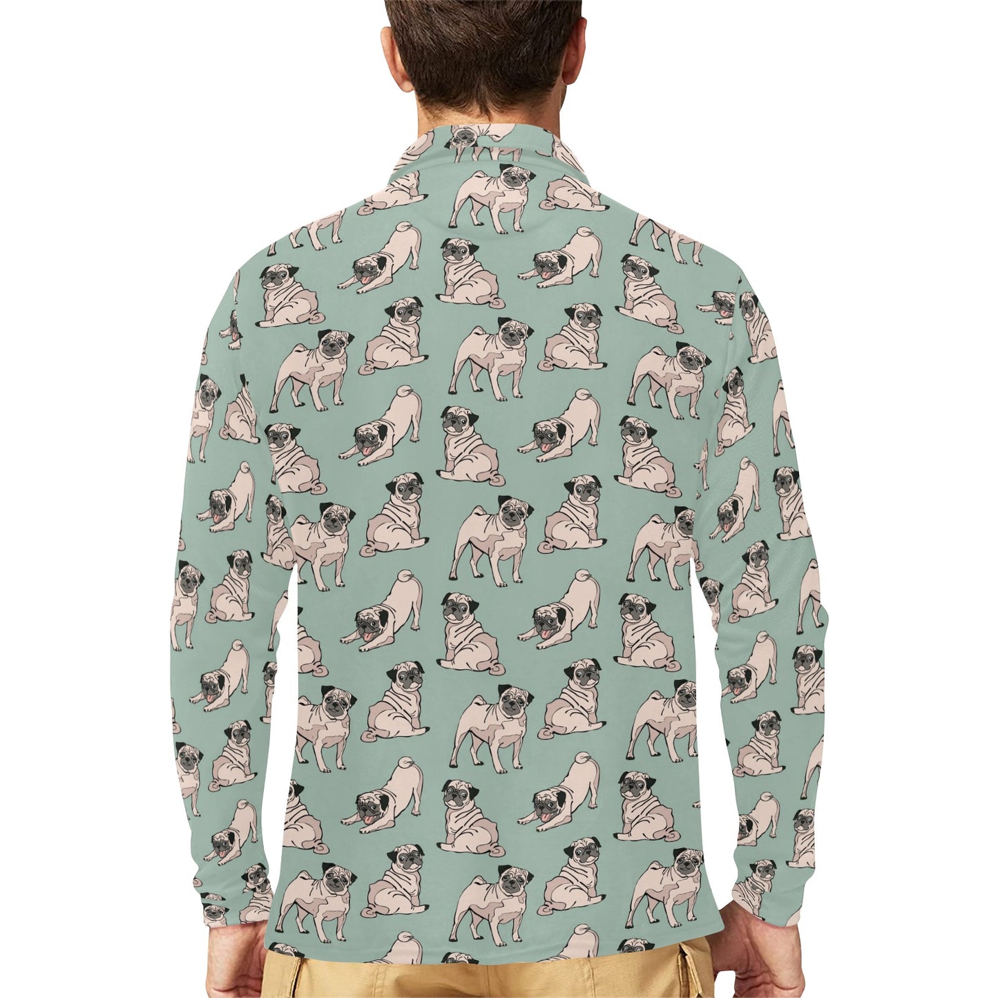 Pug Pattern Print Design A01 Long Sleeve Polo Shirt For Men's