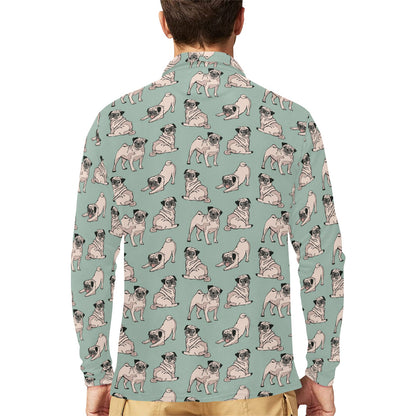 Pug Pattern Print Design A01 Long Sleeve Polo Shirt For Men's