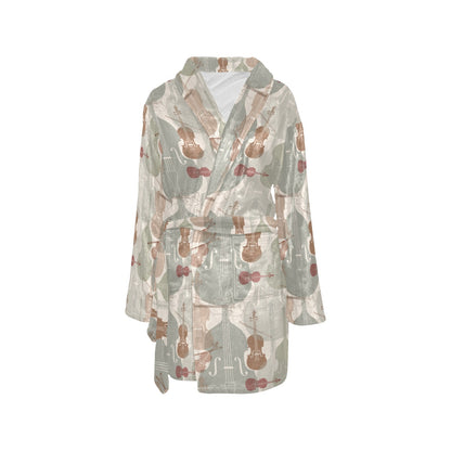 Violin Pattern Print Design 01 Women's Fleece Robe