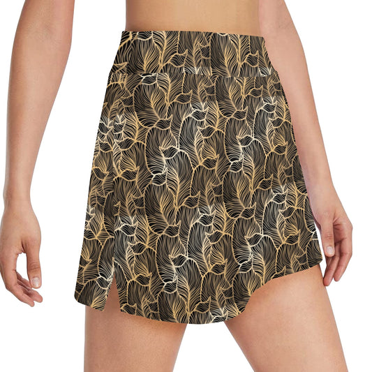 Elegant Gold leaf Print 17" Golf & Pickleball Skort with Pockets