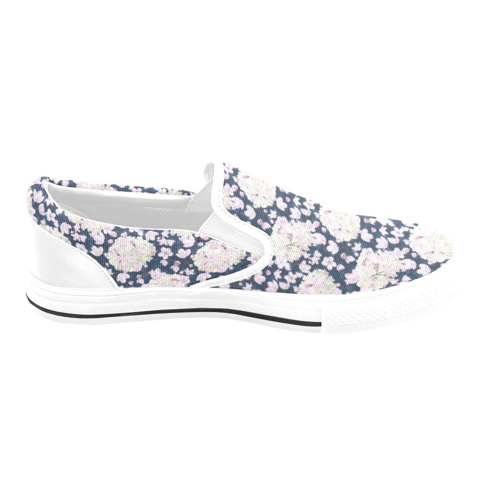 Sakura Print Design LKS305 White Slip Ons Canvas Women's Shoes