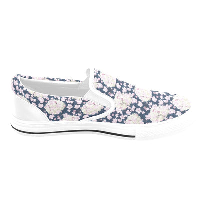 Sakura Print Design LKS305 White Slip Ons Canvas Women's Shoes