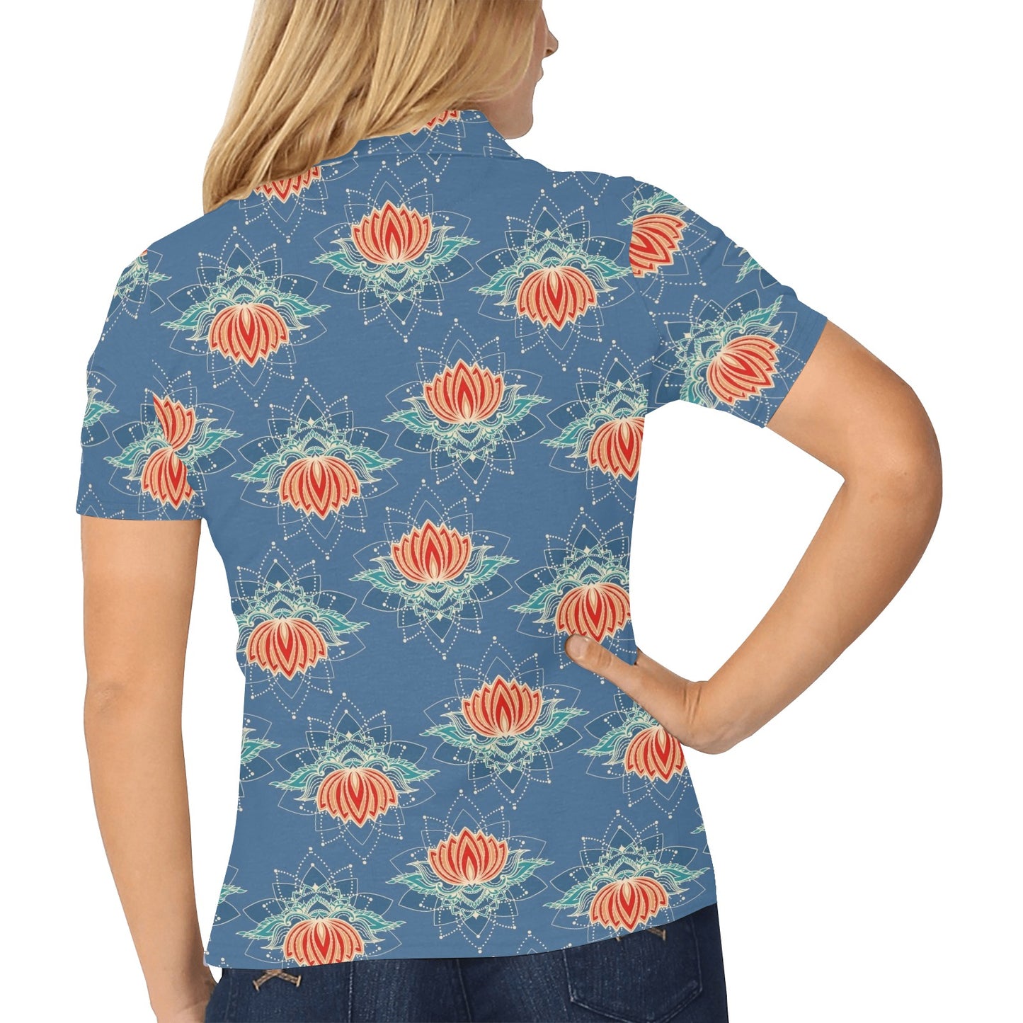 lotus Boho Pattern Print Design LO07 Women's Polo Shirt