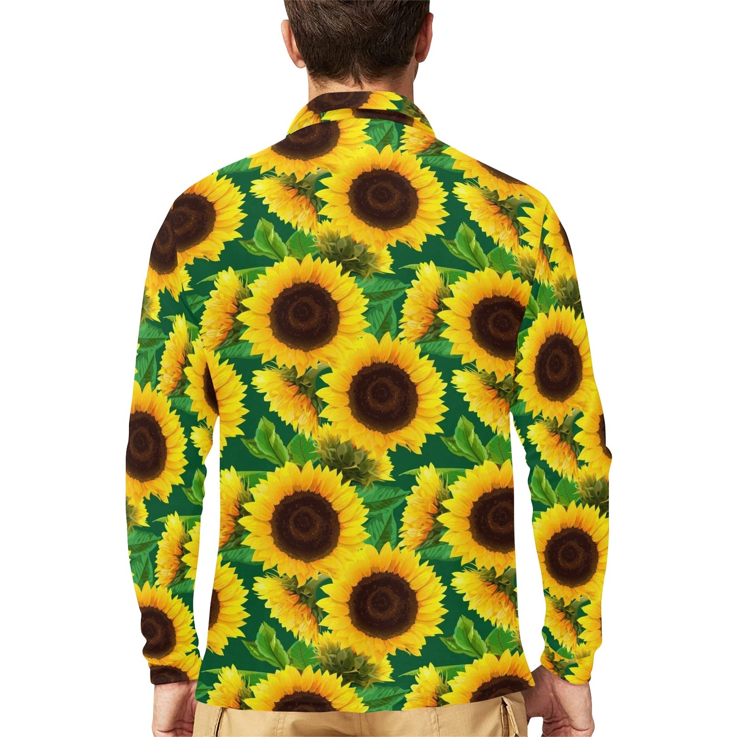 Sunflower Pattern Print Design SF02 Long Sleeve Polo Shirt For Men's