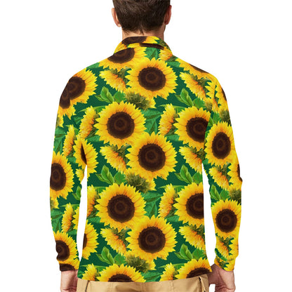 Sunflower Pattern Print Design SF02 Long Sleeve Polo Shirt For Men's
