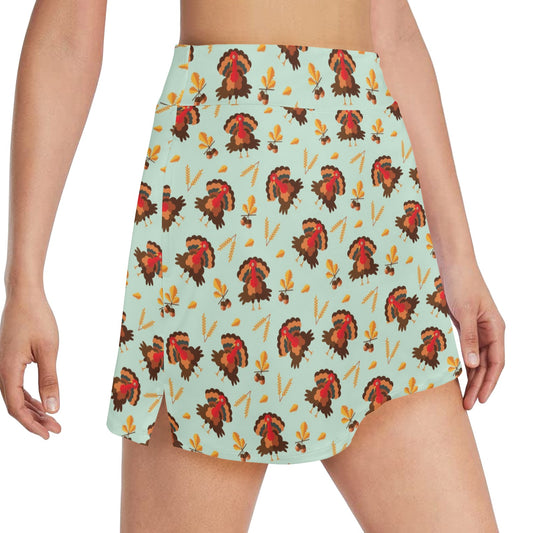 Thanksgiving Print Design LKS309 17" Golf & Pickleball Skort with Pockets