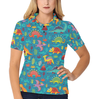 Dinosaur Cartoon Style Women's Polo Shirt