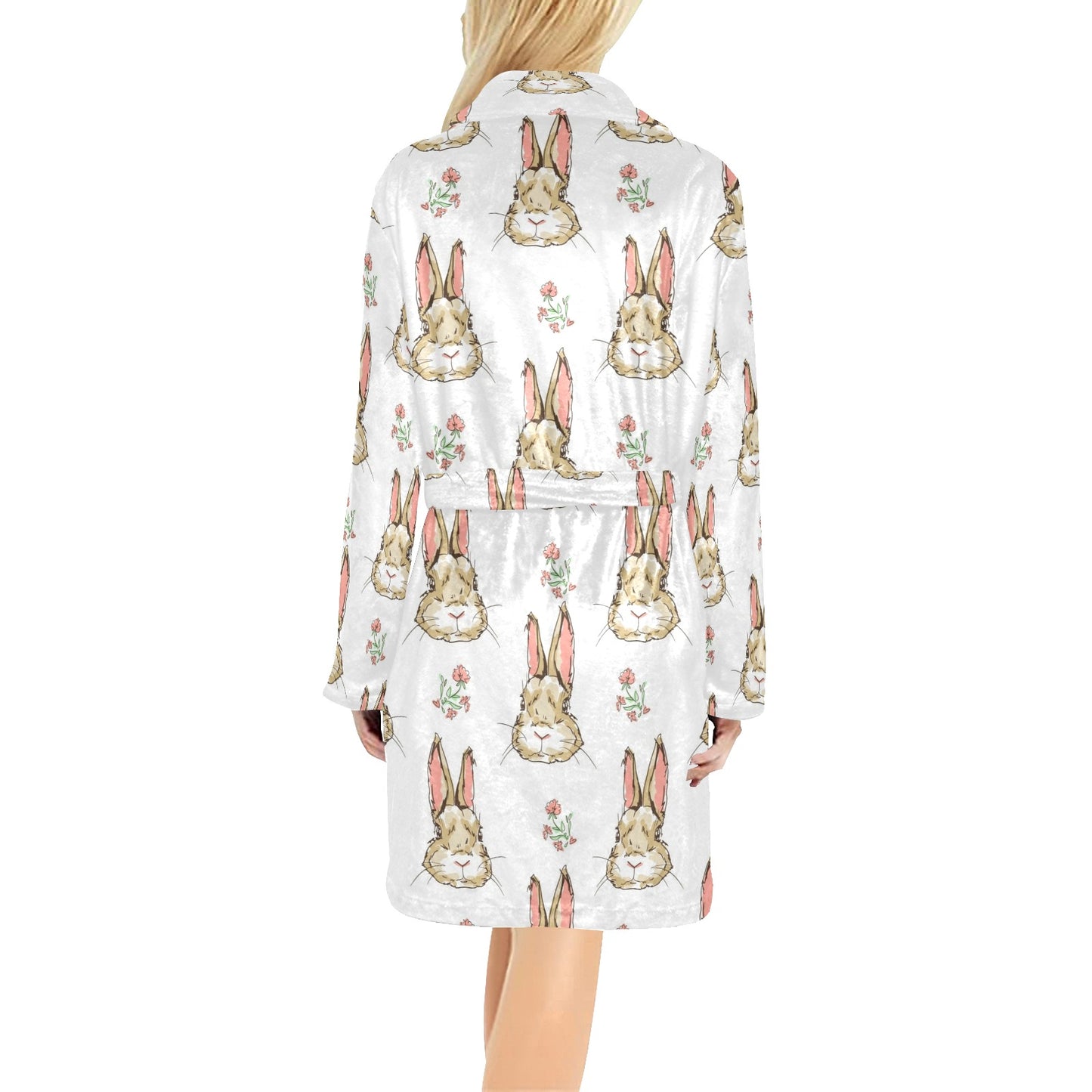Rabbit Pattern Print Design RB09 Women's Fleece Robe