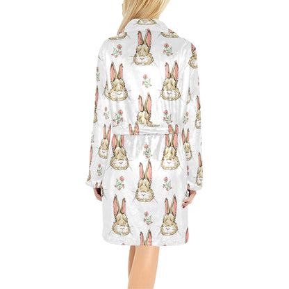 Rabbit Pattern Print Design RB09 Women's Fleece Robe