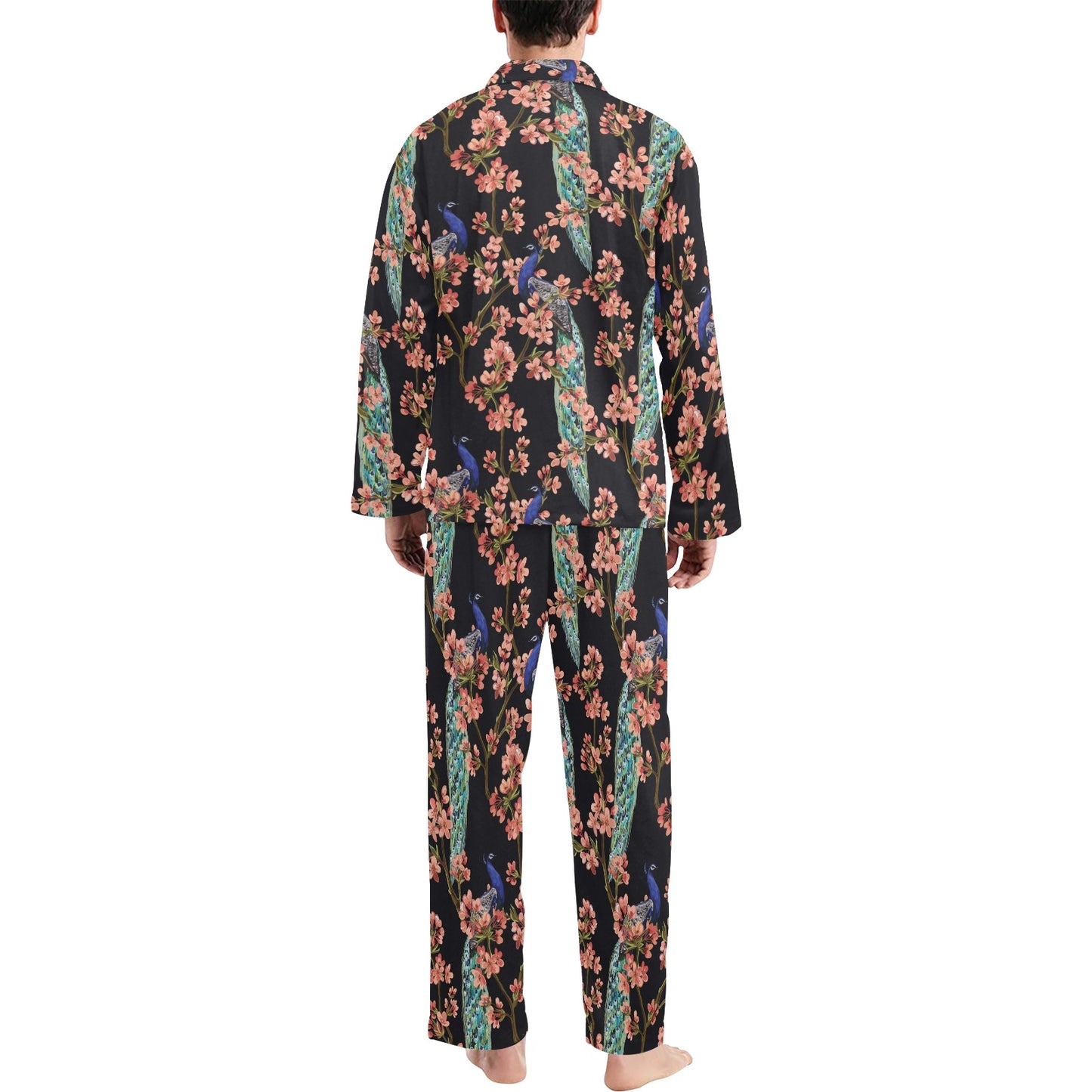 Peacock Pattern Print Design A01 Men's Long Pajama Set