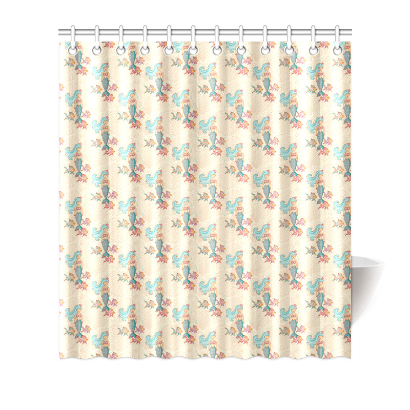 Mermaid Girl With Fish Design Print Shower Curtain