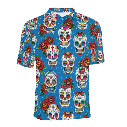 Sugar Skull Rose Pattern Men Polo Shirt