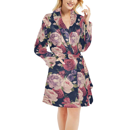 Peony Pattern Print Design PE03 Women's Fleece Robe