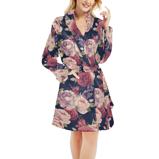 Peony Pattern Print Design PE03 Women's Fleece Robe