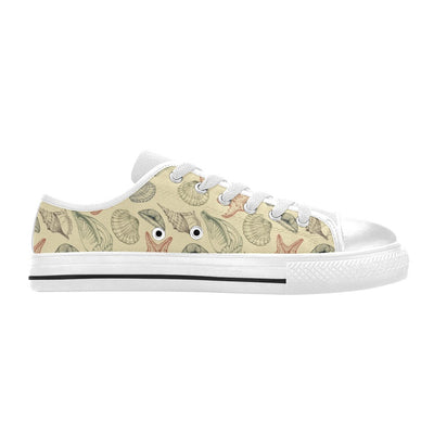 Seashell Print Design LKS305 Women's White Low Top Shoes