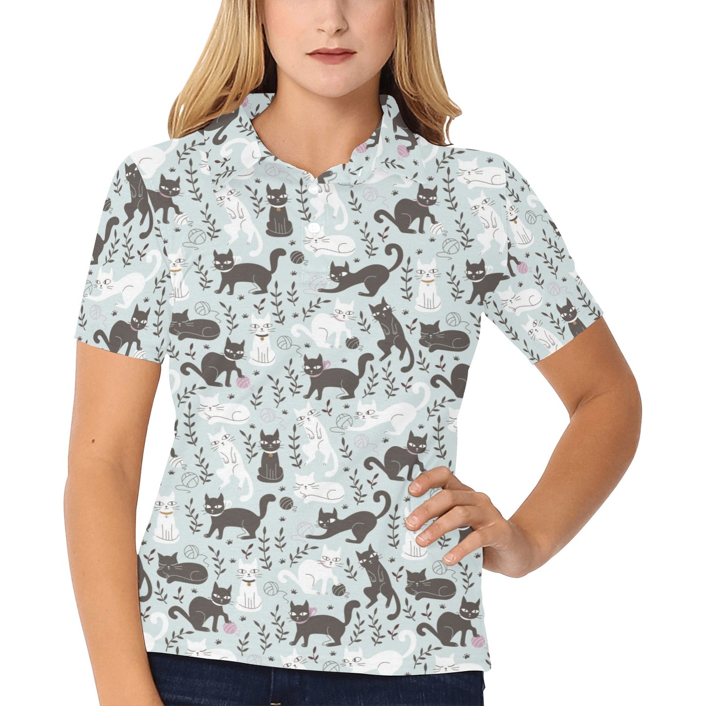 Cat Pattern Print Design 08 Women's Polo Shirt
