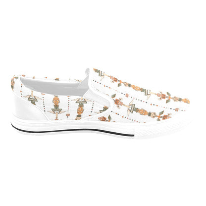 Totem Print Design LKS302 White Slip Ons Canvas Women's Shoes