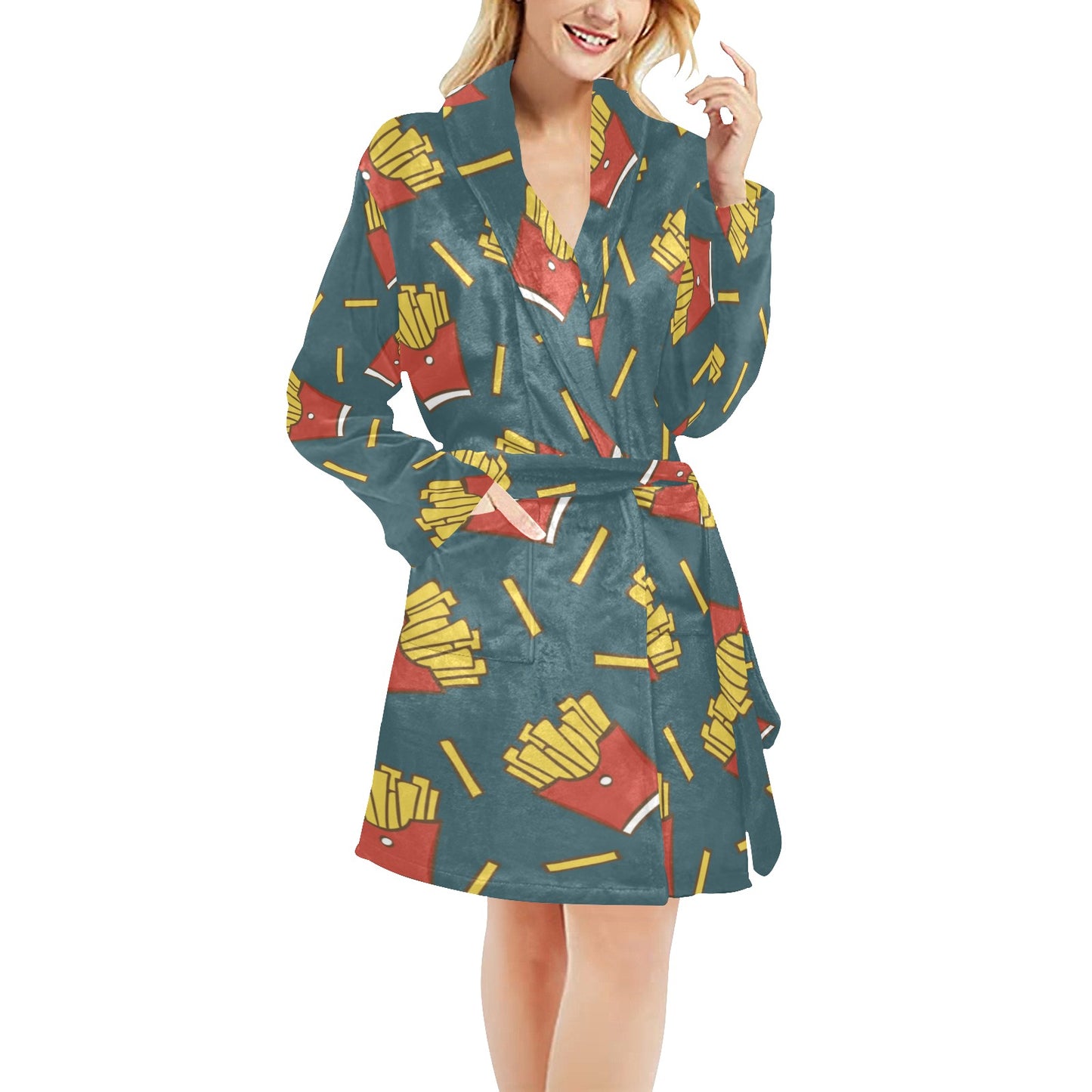 French Fried Pattern Print Design 04 Women's Fleece Robe