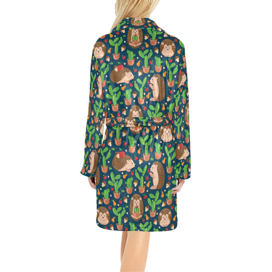 Hedgehog Cactus Pattern Print Design 04 Women's Fleece Robe