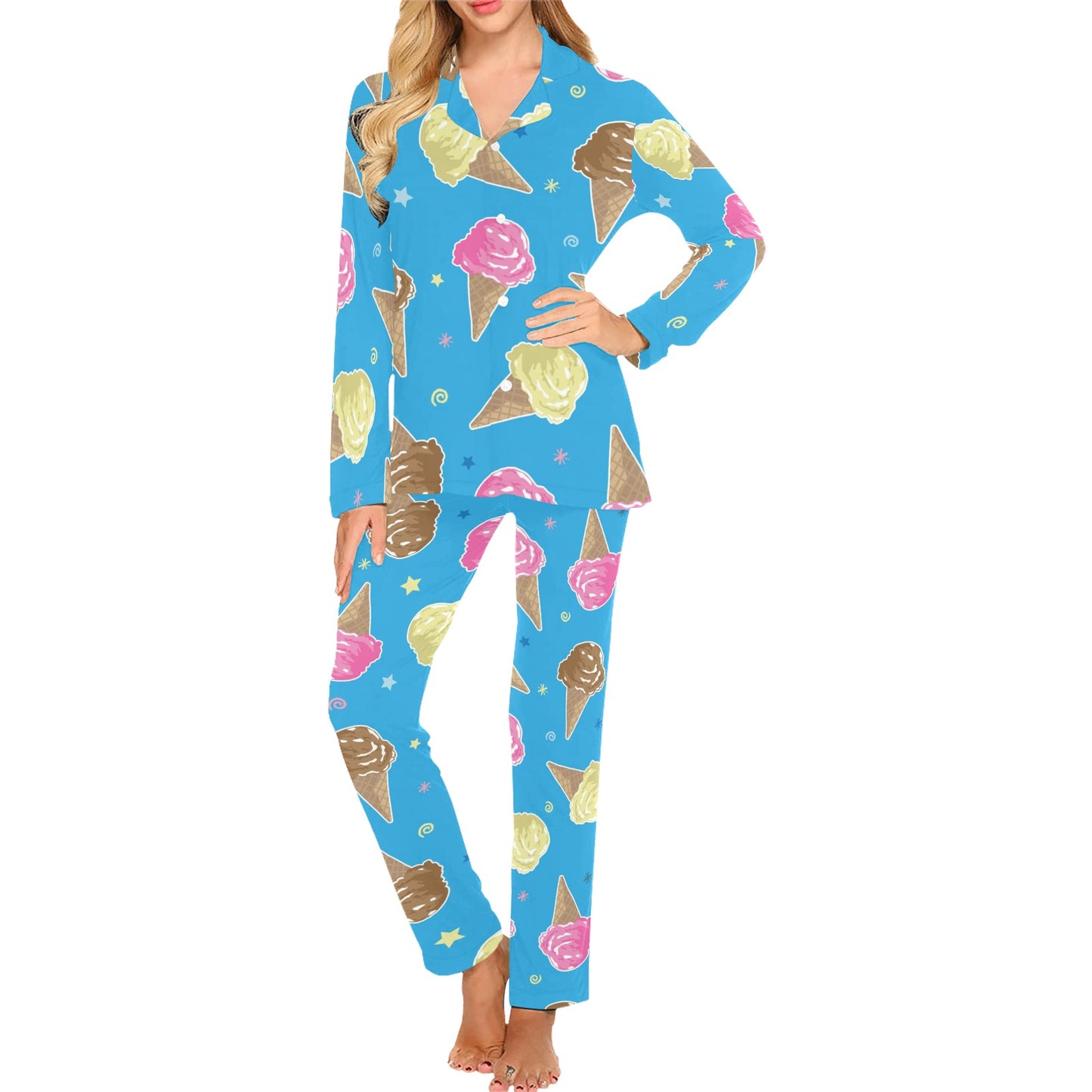 Ice Cream Pattern Print Design 01 Women's Long Pajama Set