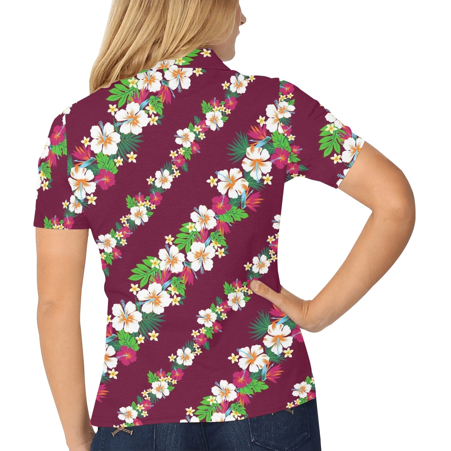 Hawaiian Themed Pattern Print Design H06 Women's Polo Shirt