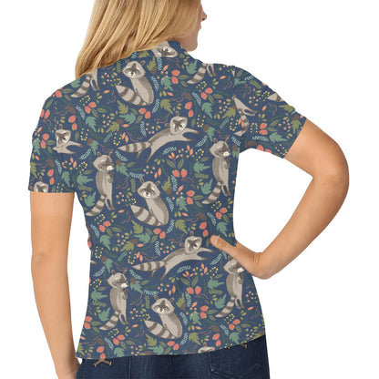 Raccoon Pattern Print Design A02 Women's Polo Shirt