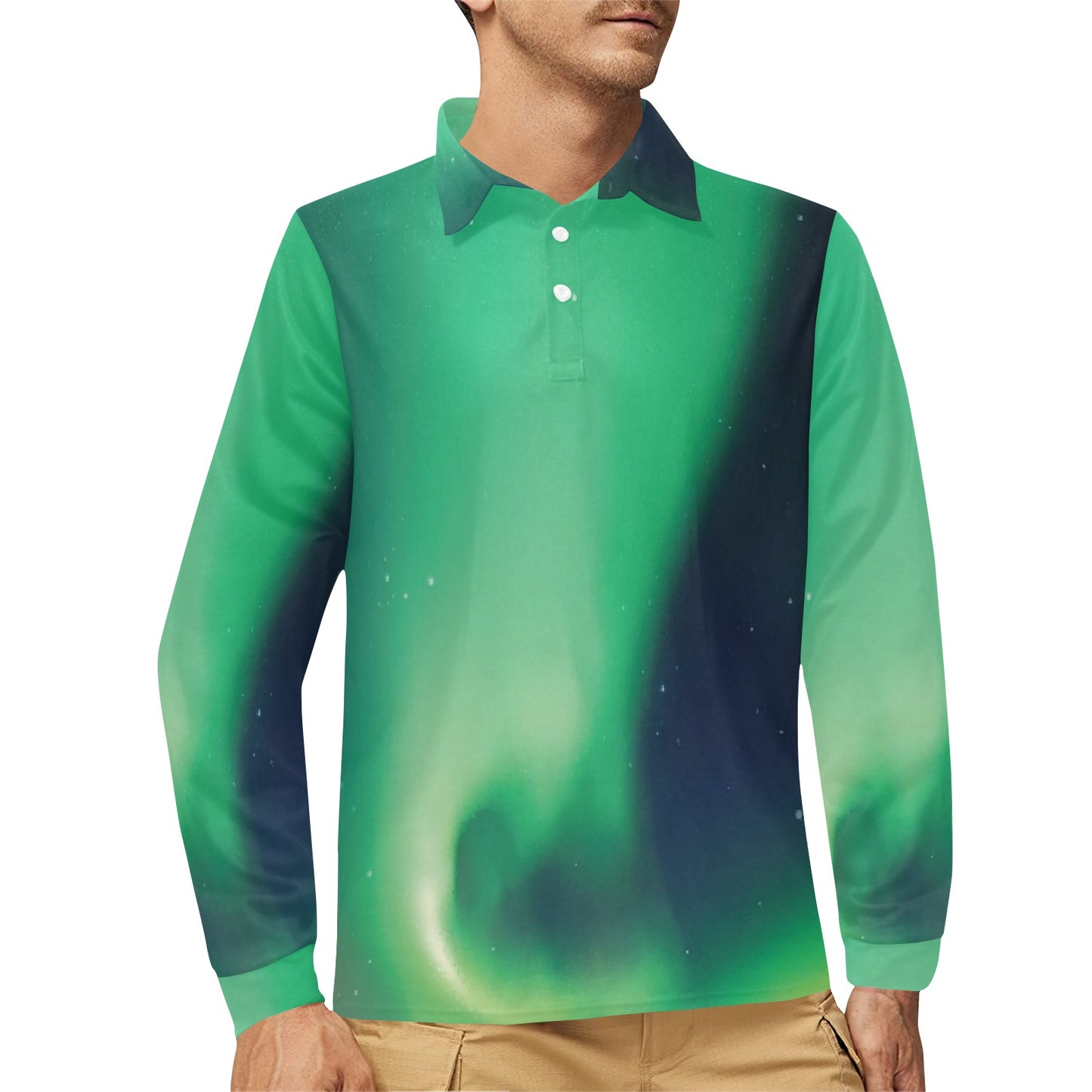 Aurora Borealis Pattern Print Design 04 Long Sleeve Polo Shirt For Men's
