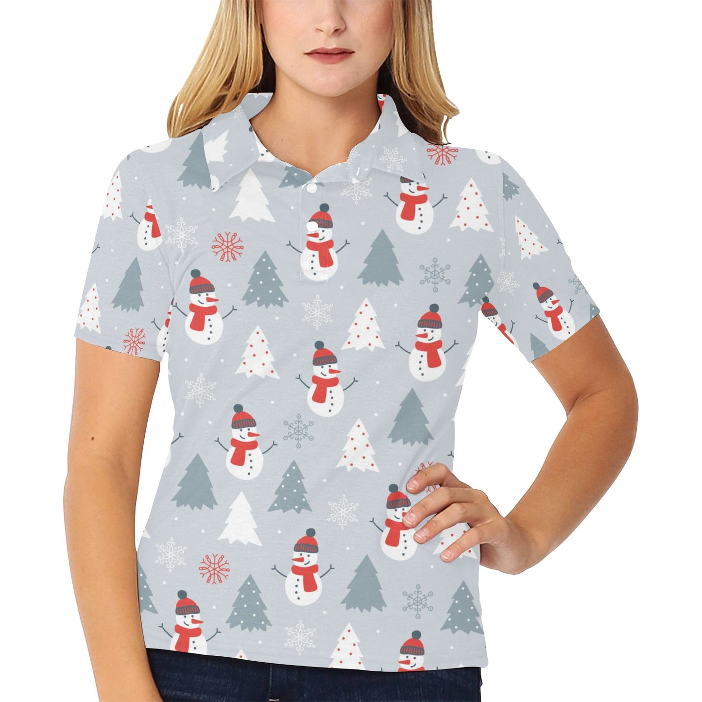 Snowman Print Design LKS302 Women's Polo Shirt