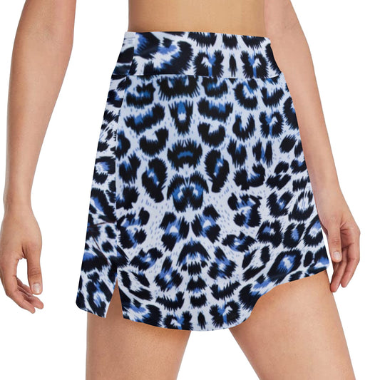 Leopard Blue Skin Print 17" Golf & Pickleball Skort with Pockets