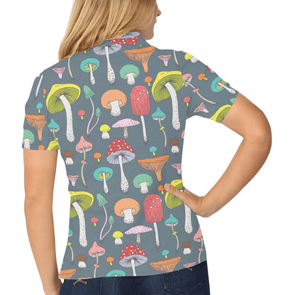 Mushroom Pattern Print Design A03 Women's Polo Shirt