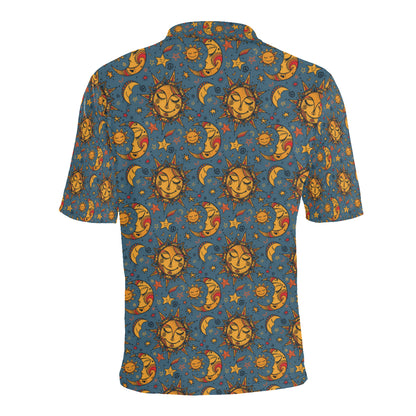 Celestial Moon Sun Pattern Print Design 02 Men Polo Shirt