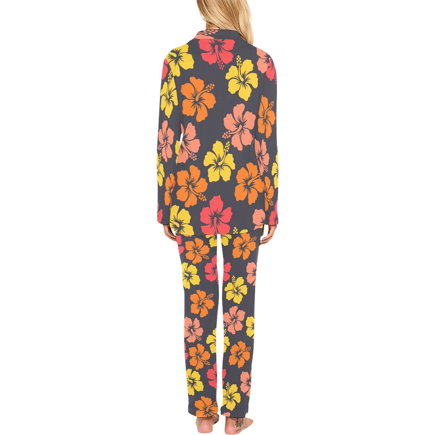 Hibiscus Pattern Print Design HB024 Women's Long Pajama Set