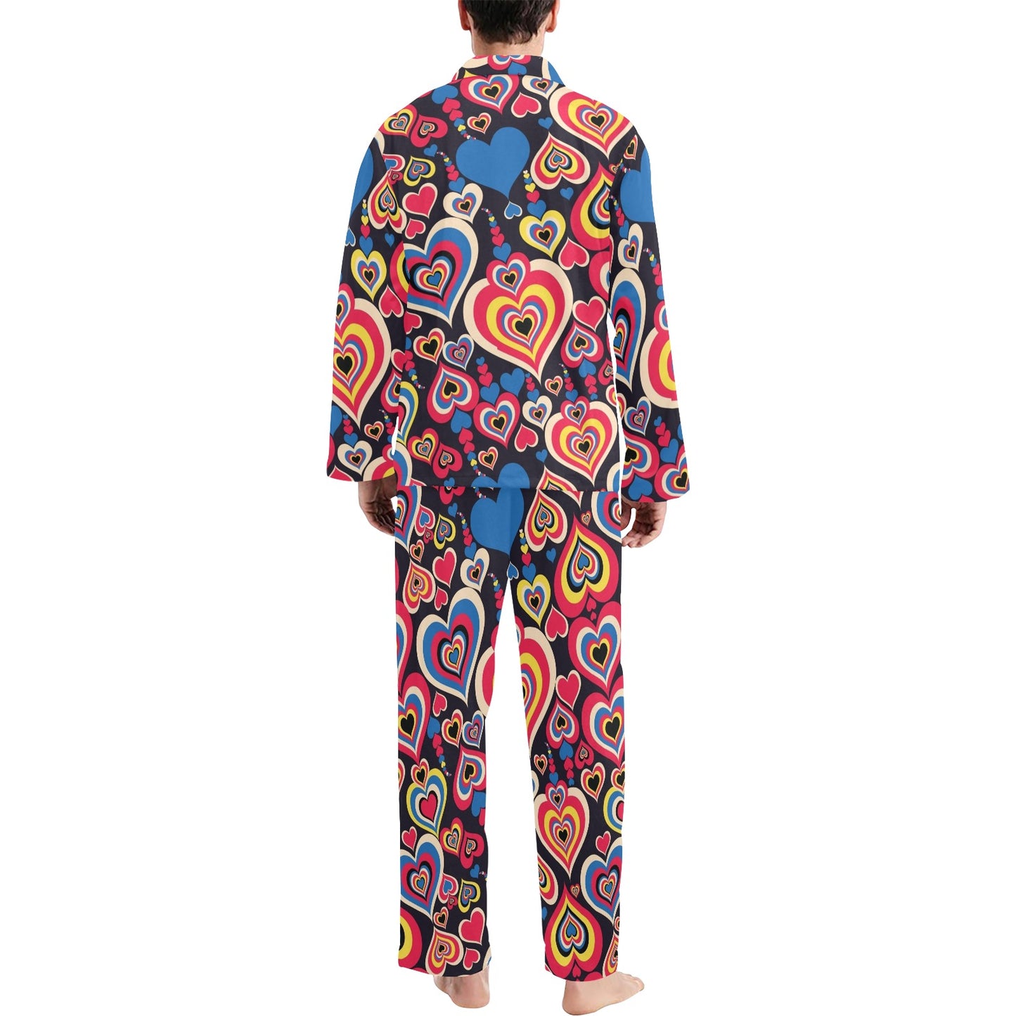 Heart Pattern Print Design HE08 Men's Long Pajama Set