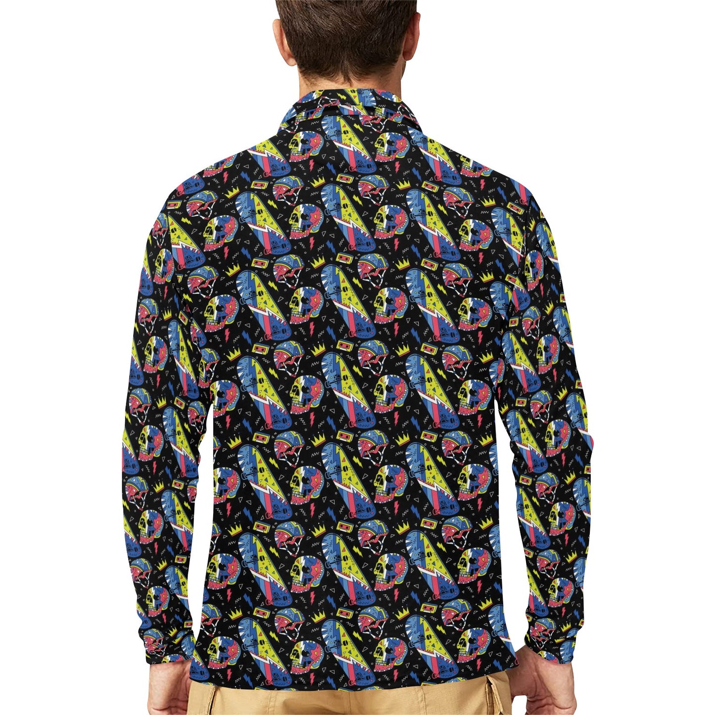 Skateboard Print Design LKS304 Long Sleeve Polo Shirt For Men's