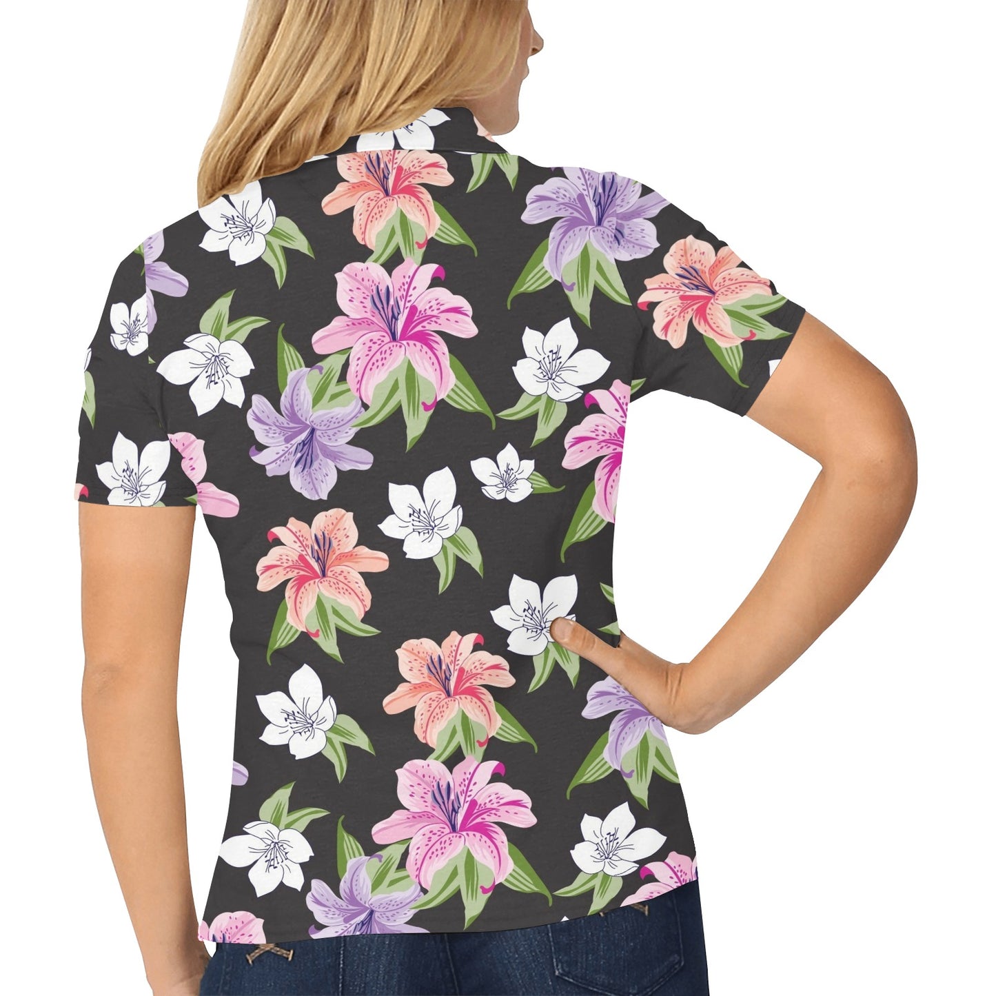 Lily Pattern Print Design LY02 Women's Polo Shirt