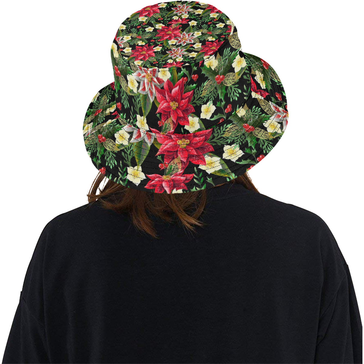 Poinsettia Pattern Print Design POT05 Unisex Bucket Hat