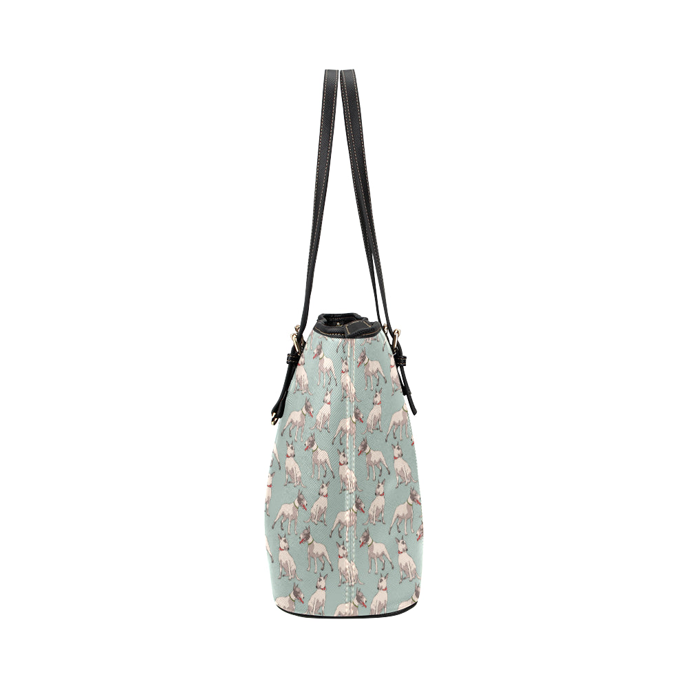 Bull Terrier Cute Print Pattern Leather Tote Bag