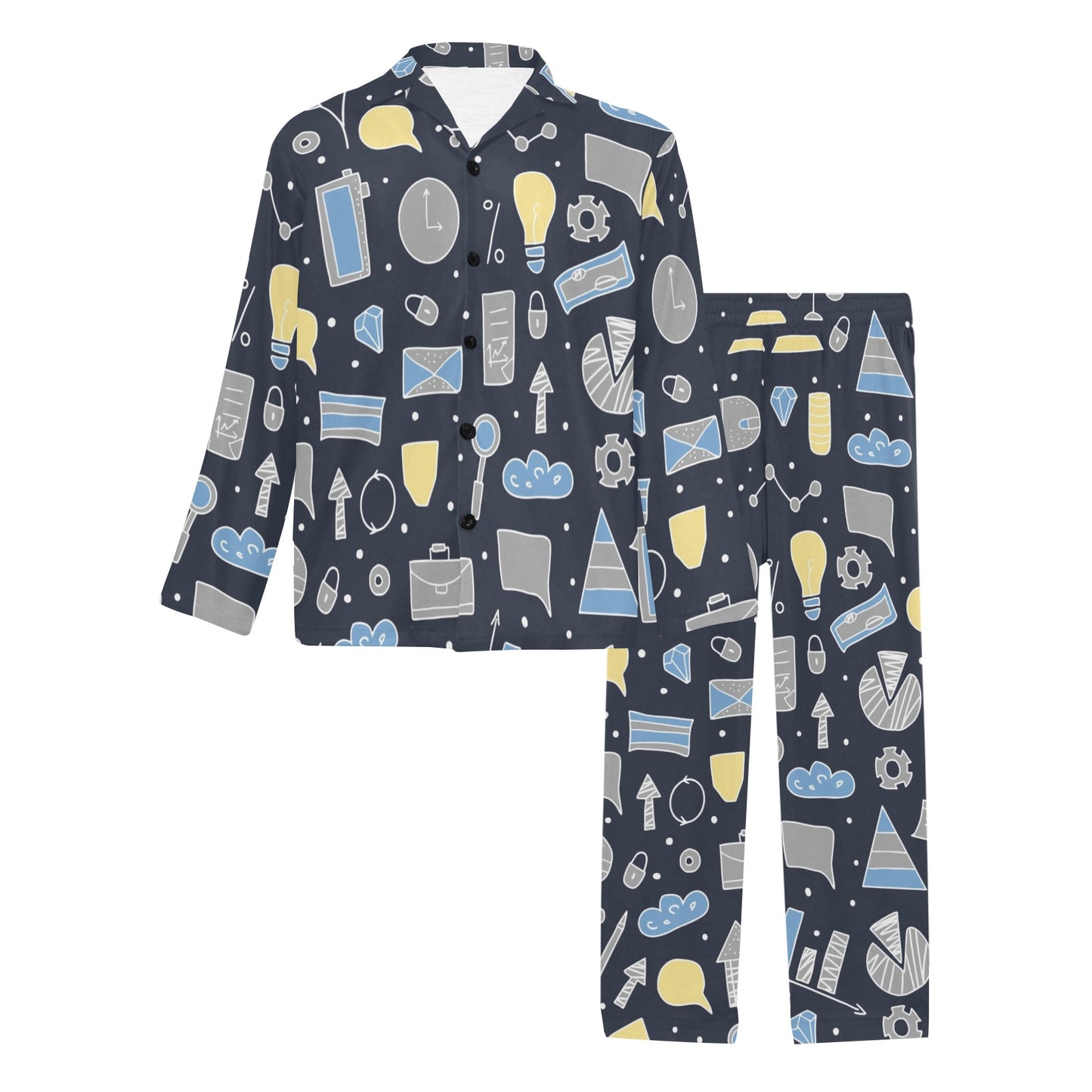 Accounting Financial Pattern Print Design 04 Men's Long Pajama Set