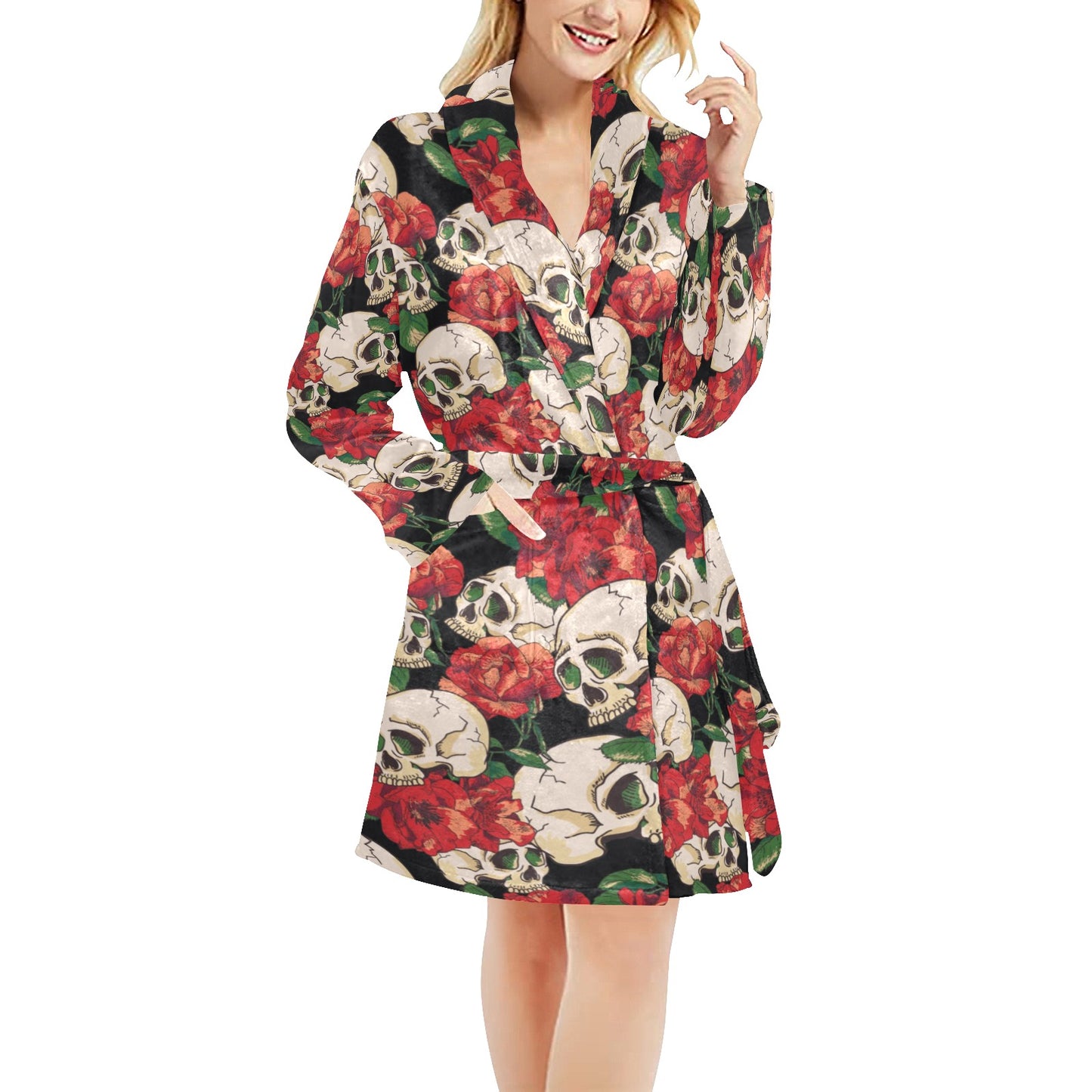 Skull Red Rose Women's Fleece Robe