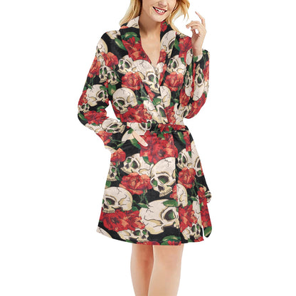 Skull Red Rose Women's Fleece Robe
