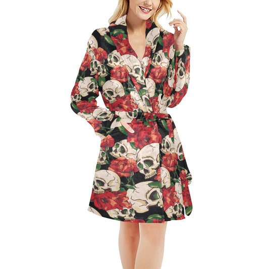 Skull Red Rose Women's Fleece Robe