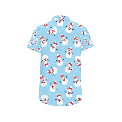 Snowman Print Design LKS305 Men Short Sleeve Button Up Shirt