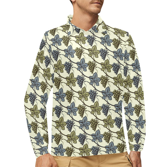 Grape Pattern Print Design GP03 Long Sleeve Polo Shirt For Men's