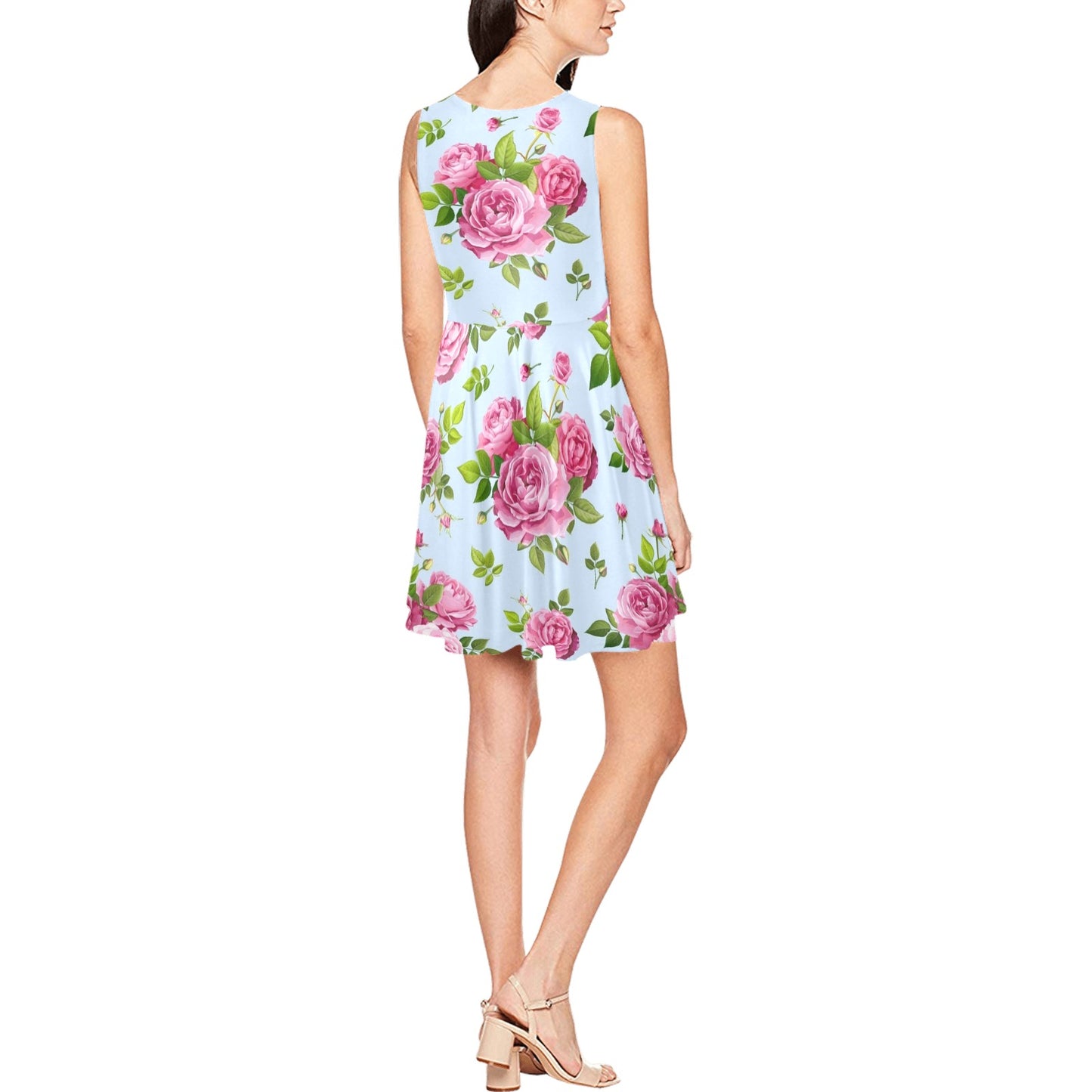 Rose Pink Pattern Print Design RO08 Sleeveless Dress