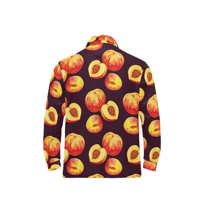 Peach Pattern Print Design A04 Long Sleeve Polo Shirt For Men's
