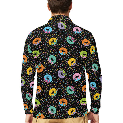 Donut Pattern Print Design DN012 Long Sleeve Polo Shirt For Men's