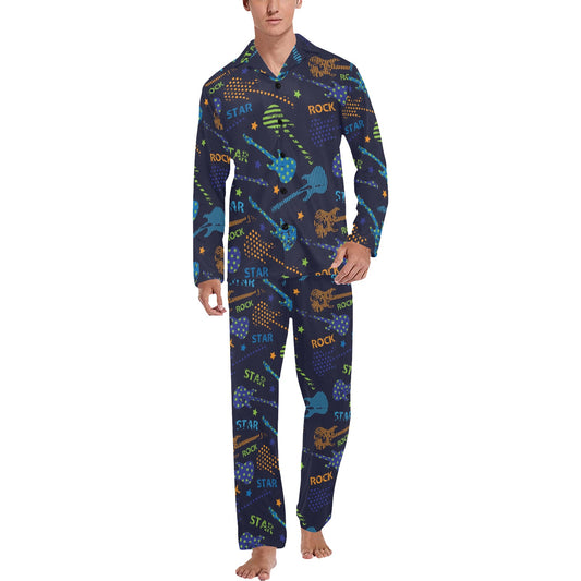 Rock and Roll Pattern Print Design A04 Men's Long Pajama Set
